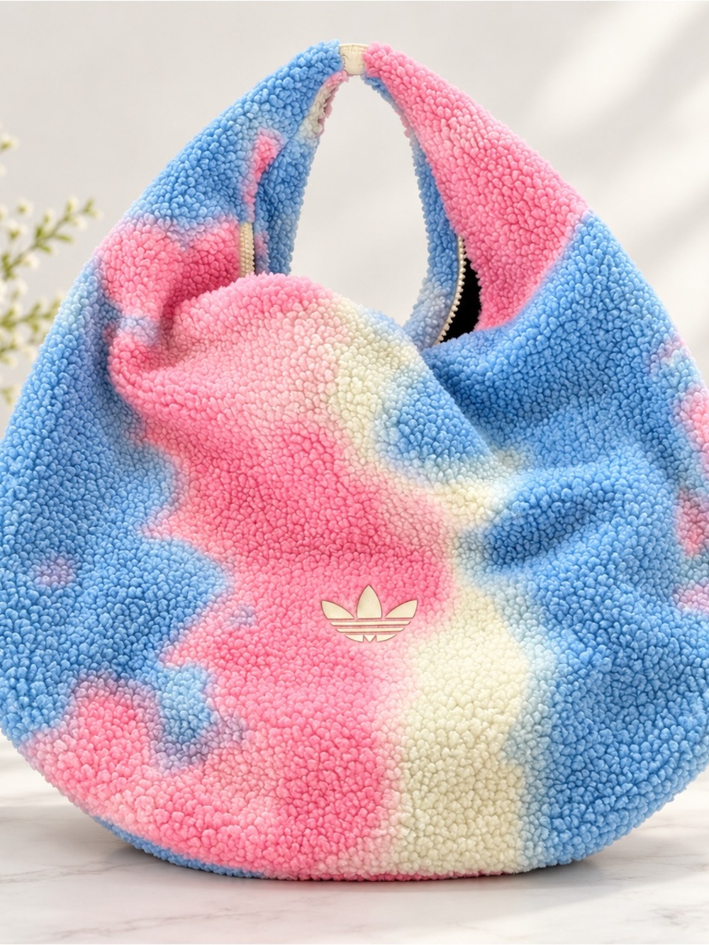 Adidas Originals Pastel Sherpa Hobo Shoulder Bag Pink Blue Oversized